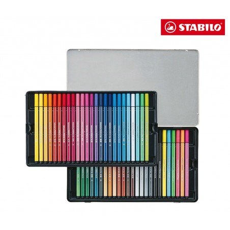 6850-6 Boîte métal de 50 feutres Stabilo Pen 68 trait 1 mm couleurs assorties