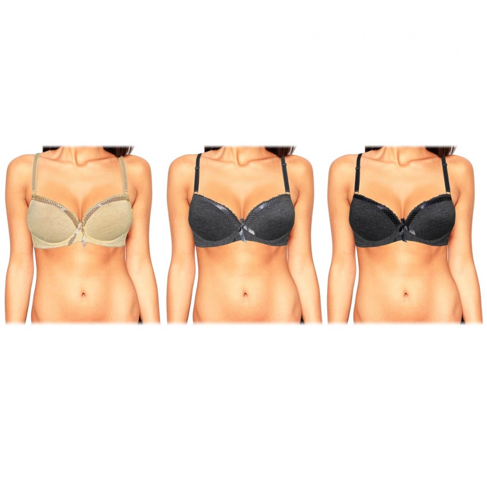 B436 Set de 3 soutien-gorge KALIKA ruban à pois bretelles ajustables