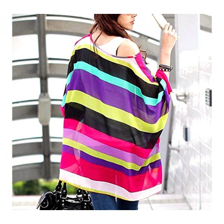 Blouse en mousseline de soie oversize asymétrique Imprimé lignes multicolores