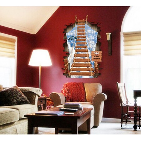 Autocollant effet 3d décoratif "Le pont suspendu" sticker mural 60x90 cm