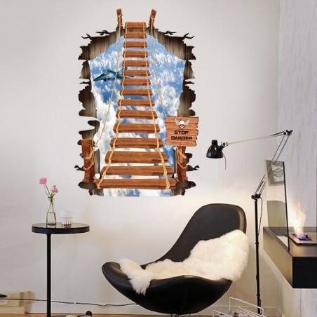 Autocollant effet 3d décoratif "Le pont suspendu" sticker mural 60x90 cm
