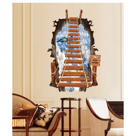 Autocollant effet 3d décoratif "Le pont suspendu" sticker mural 60x90 cm