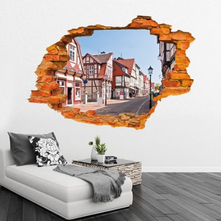 Autocollant effet 3D décoratif "Street Country" sticker mural 60x90 cm