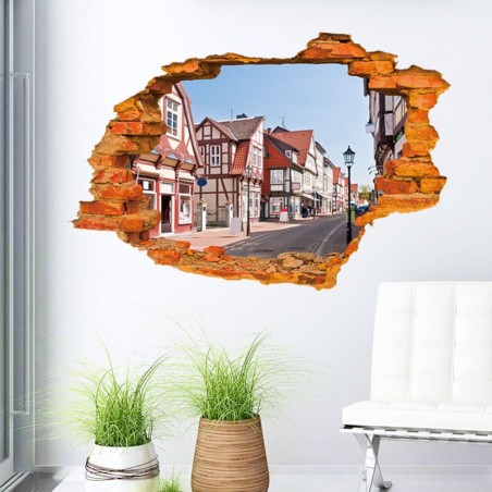 Autocollant effet 3D décoratif "Street Country" sticker mural 60x90 cm