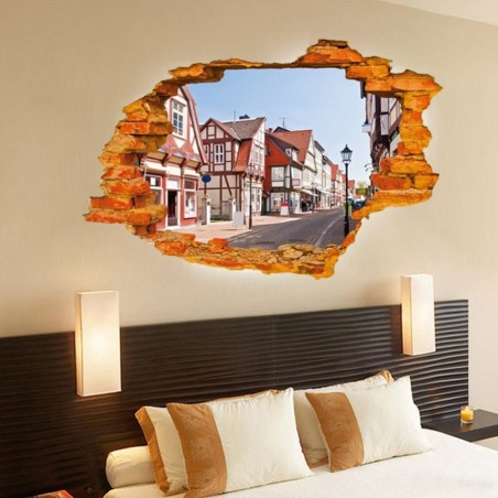 Autocollant effet 3D décoratif "Street Country" sticker mural 60x90 cm