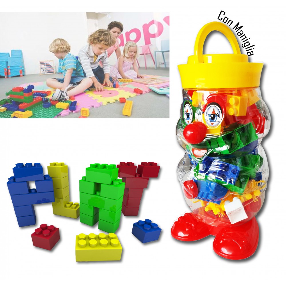 56 pièces de briques de couleur - lego - récipient en forme d'un clown 105246