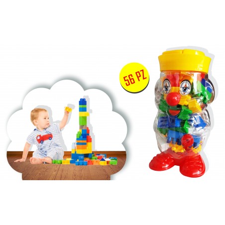 56 pièces de briques de couleur - lego - récipient en forme d'un clown 105246