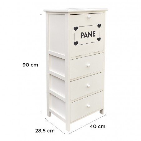 Armoire porte-pain en bois 90x40x29 avec 3 tiroirs et contenant de pain
