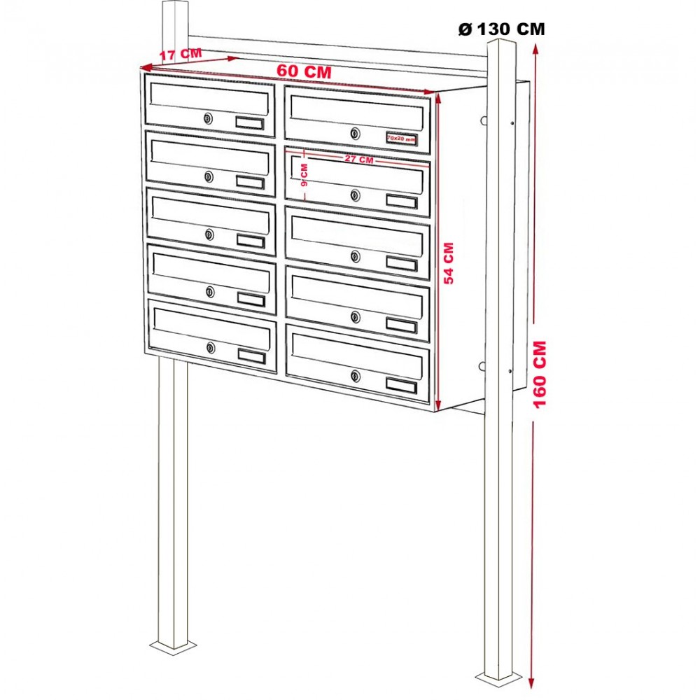 Boîte aux lettres en copropriété 10 places avec support 160x60x17 cm BLANC Boîte aux lettres en copropriété 10 places avec support 160x60x17 cm BLANC