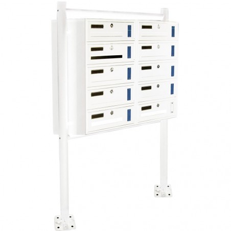 Boîte aux lettres en copropriété 10 places avec support 160x60x17 cm BLANC