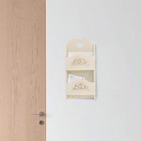 Porte-lettres murales en bois 2 places décoration fleurs 29Hx6Px18L cm