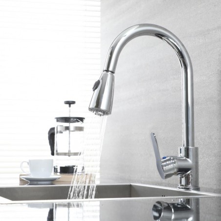 Mélangeur Robinet Chromé pour Évier GR-7544 avec Douche Amovible 75cm