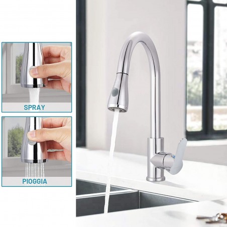 Mélangeur Robinet Chromé pour Évier GR-7544 avec Douche Amovible 75cm