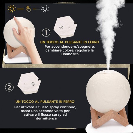 Lampe lune 3D conduit 13cm aromathérapie intensité lumière humidificateur