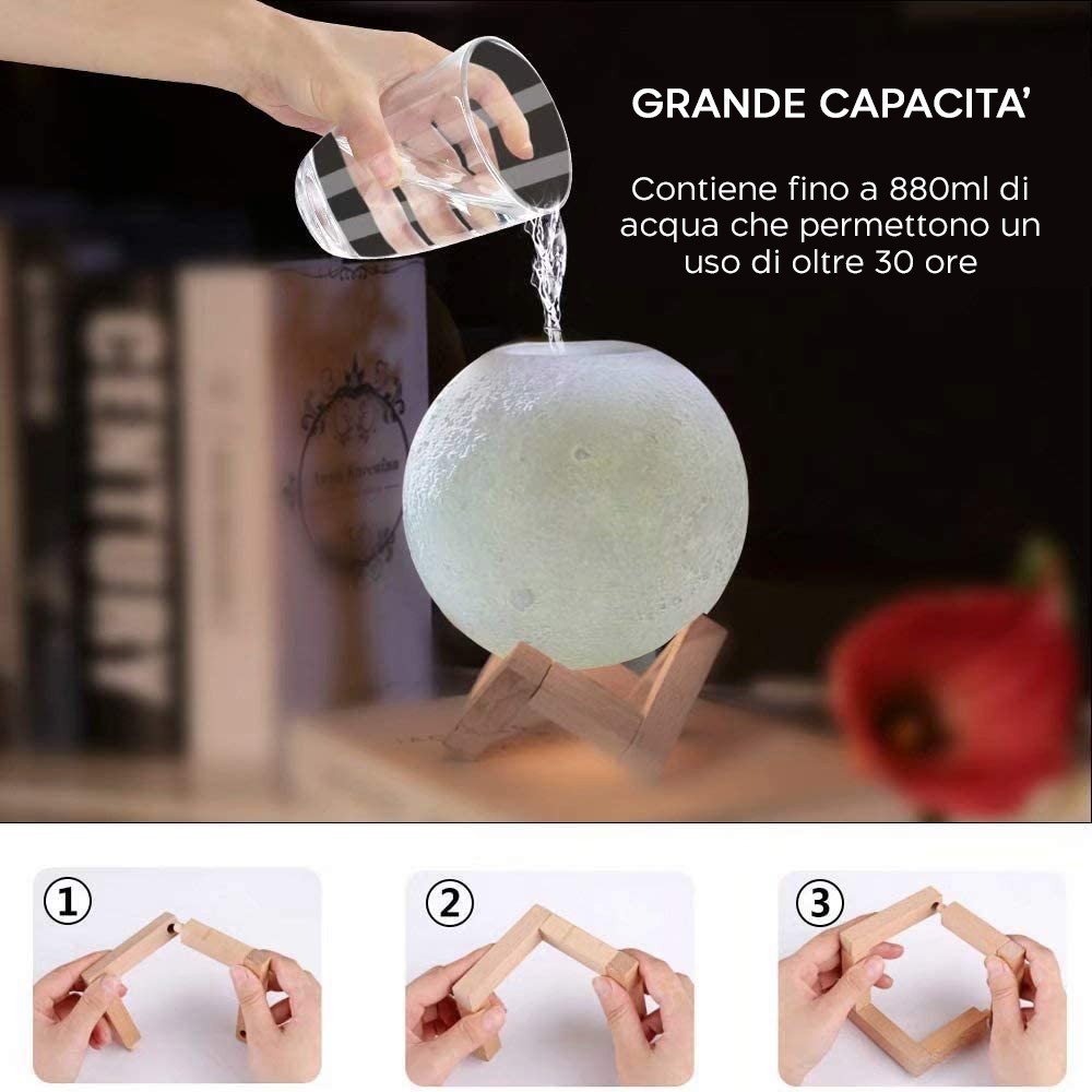 Lampe lune 3D conduit 13cm aromathérapie...