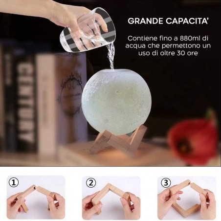 Lampe lune 3D conduit 13cm aromathérapie intensité lumière humidificateur