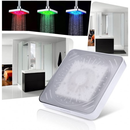 Pomme de douche fixe 8 conduit RGB Chromothérapie carrée en ABS haute pression