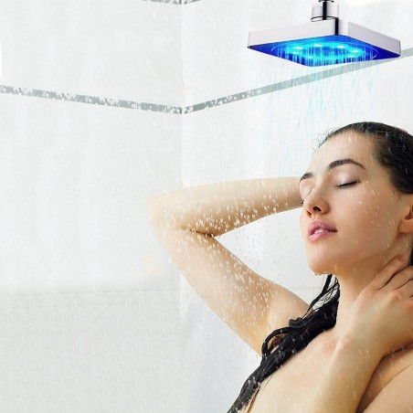 Pomme de douche fixe 8 conduit RGB Chromothérapie carrée en ABS haute pression