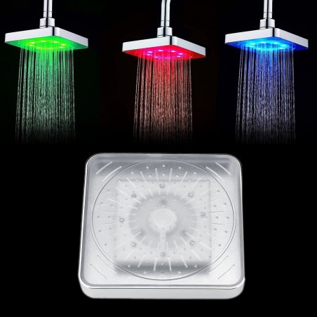 Pomme de douche fixe 8 conduit RGB Chromothérapie carrée en ABS haute pression