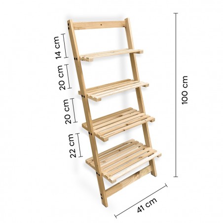 Étagère à échelle en bois Bibliothèque 4 Étagères Porte-objets Contre Mur