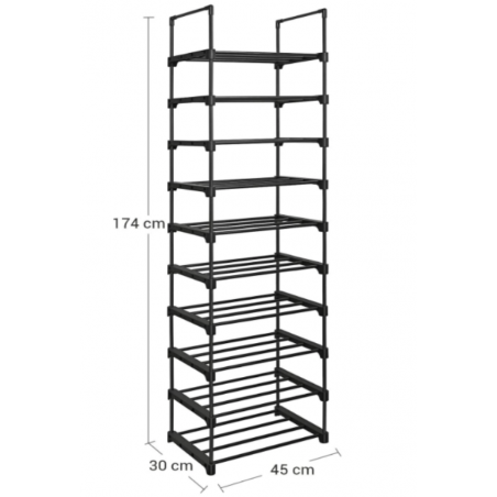 Étagère 10 Étagères Modulable Noir Porte-chaussures Tubes Métallique Étagères