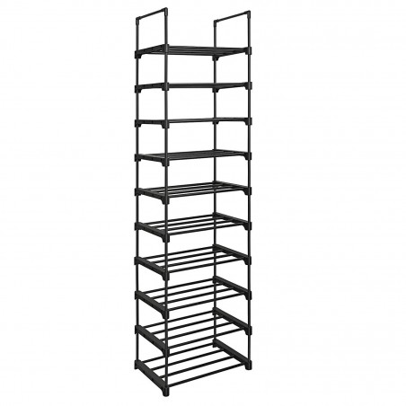 Étagère 10 Étagères Modulable Noir Porte-chaussures Tubes Métallique Étagères
