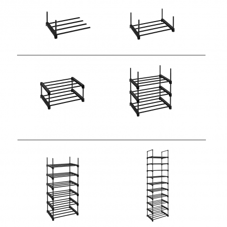 Étagère 10 Étagères Modulable Noir Porte-chaussures Tubes Métallique Étagères
