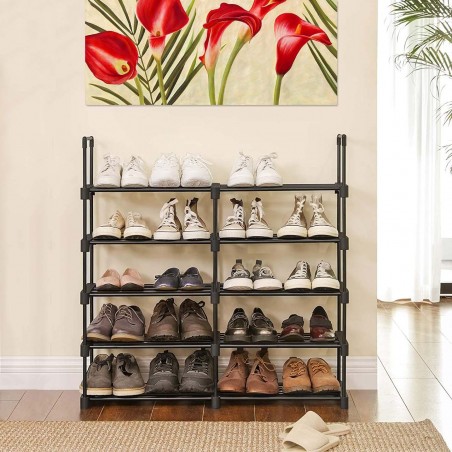 Étagère 10 Étagères Modulable Noir Porte-chaussures Tubes Métallique Étagères