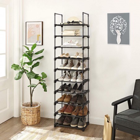 Étagère 10 Étagères Modulable Noir Porte-chaussures Tubes Métallique Étagères