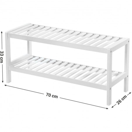 Chaussure polyvalente Bois Blanc 2 Étagères Banc Porte-objets Blanc 33x70x26cm
