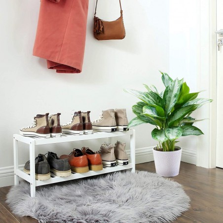 Chaussure polyvalente Bois Blanc 2 Étagères Banc Porte-objets Blanc 33x70x26cm