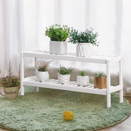 Chaussure polyvalente Bois Blanc 2 Étagères Banc Porte-objets Blanc 33x70x26cm