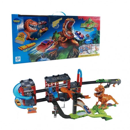 Piste Acrobatique 4 mt Dinosaur avec 2 Voitures Double Piste avec Effets Sonores