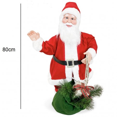 Père Noël rouge et blanc 80H cm avec son, lumière et mouvement
