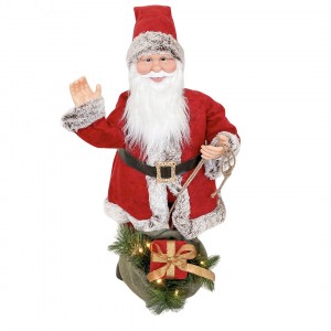Père Noël Rouge et Gris 144207 80H cm décorations avec Son, Lumière et Mouvement