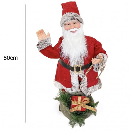 Père Noël Rouge et Gris 144207 80H cm décorations avec Son, Lumière et Mouvement