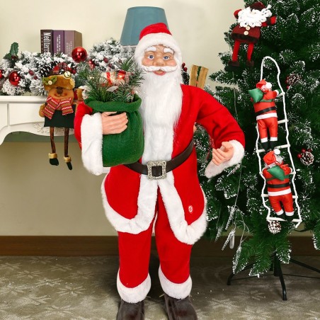 Père Noël rouge et blanc Décoration de Noël 90H cm avec musique et lumières