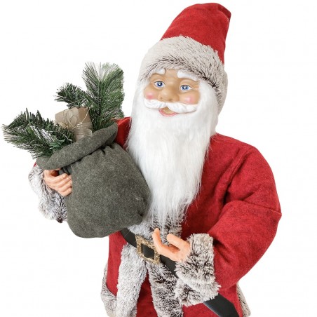 Père Noël rouge et gris Décoration de Noël 90H cm avec Musique et Lumières