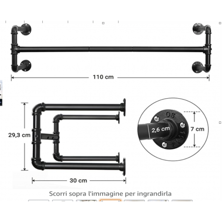 Barre de cintres murales de style industriel économe en espace polyvalente