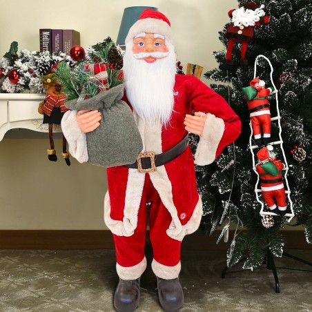 Santa Rouge et Crème Décoration de Noel 90H cm avec Musique et Lumières