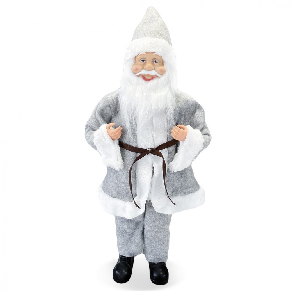 Santa Claus Robe Gris Art 144201 Décoration de Noel 50H cm avec Mini-lumière