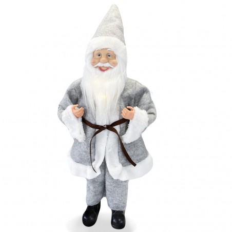Santa Claus Robe Gris Art 144201 Décoration de Noel 50H cm avec Mini-lumière