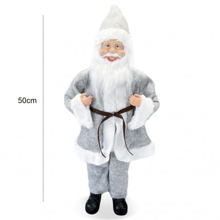Santa Claus Robe Gris Art 144201 Décoration de Noel 50H cm avec Mini-lumière