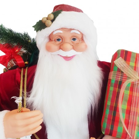 Santa Rouge Décoration Robe de Velours 110H cm avec Musique et Lumière