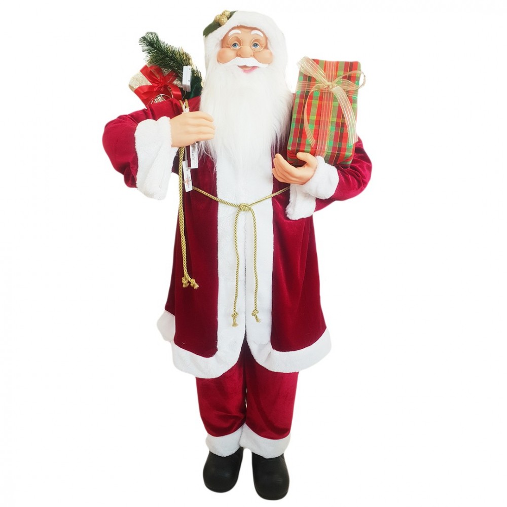 Santa Rouge Décoration Robe de Velours 110H cm avec Musique et Lumière