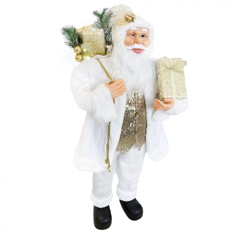 Santa Blanc Et Or 144232 Robe Velours 110Hcm Avec Lumières Et Sons