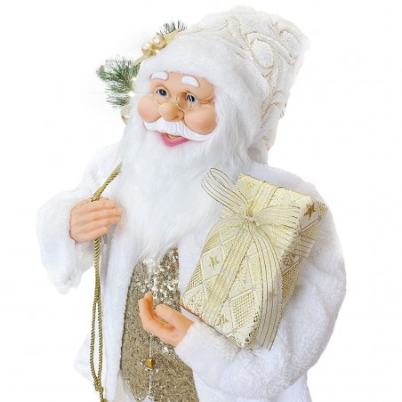 Santa Blanc Et Or 144232 Robe Velours 110Hcm Avec Lumières Et Sons