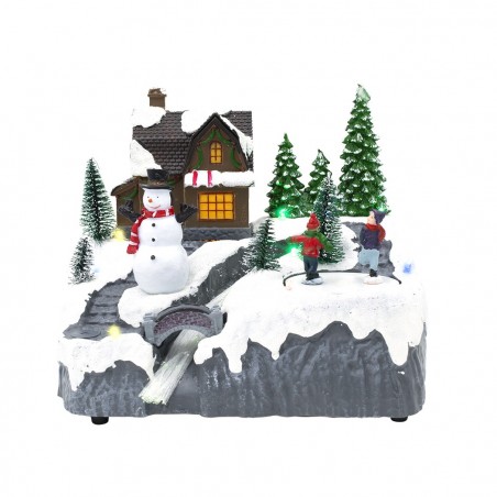 Scène de Noël enneigée carrousel musique lumières mouvement ruisseau
