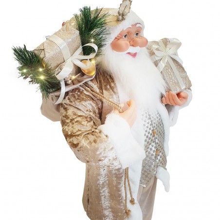 Père Noël Champagne Costume en velours 110H cm avec lumières et sons
