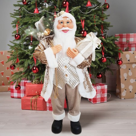 Santa Couleur Champagne Robe de Velours 90H cm avec Lumières et Sons